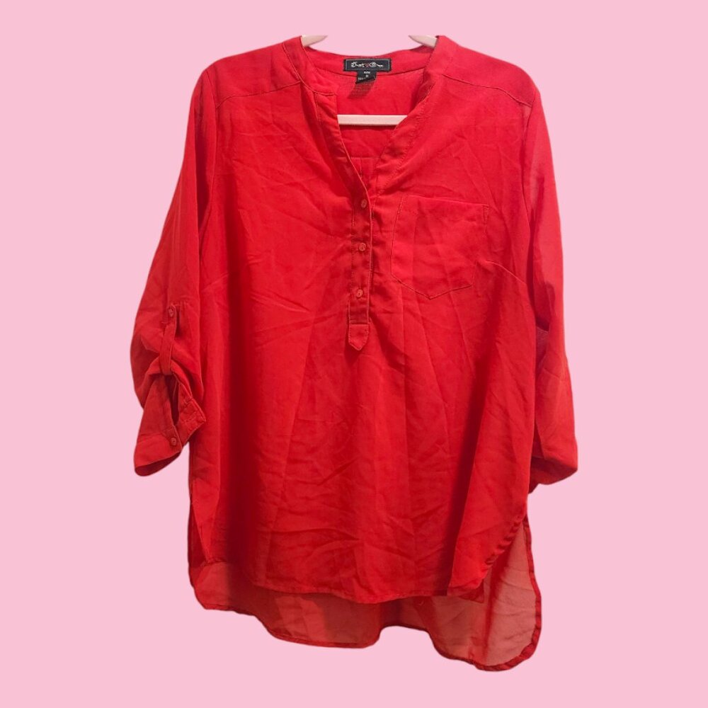 Red Sheer Plus Size Women Top